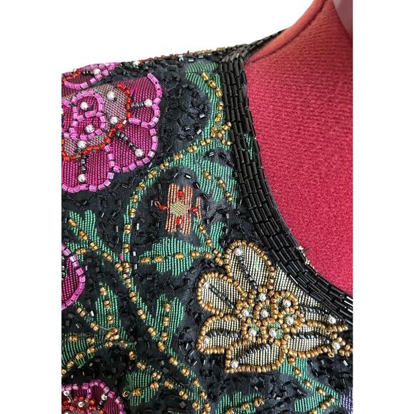 Vintage Stenay Size Medium 100%‎ Silk Fully Beaded Floral Evening Blazer Jacket - Picture 7 of 9